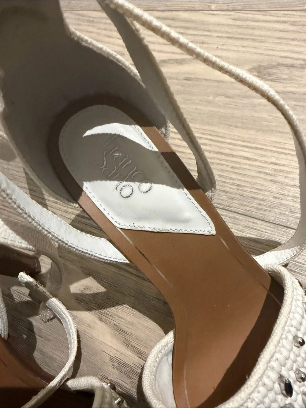 Franco Sarto White Embellished Ankle-Tie Heels